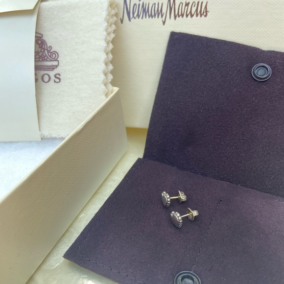 💜 LAGOS Sterling Silver Heart Earrings 14K Solid Gold Posts, Caviar Collection - Picture 3 of 9